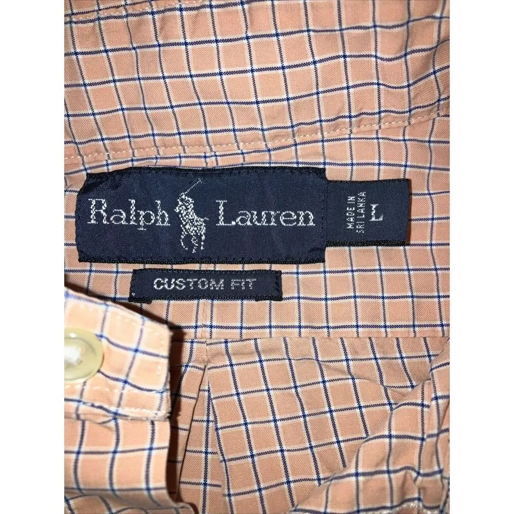 Ralph Lauren custom fit, Shirt Mens Size‎ Large Peach Long Sleeve